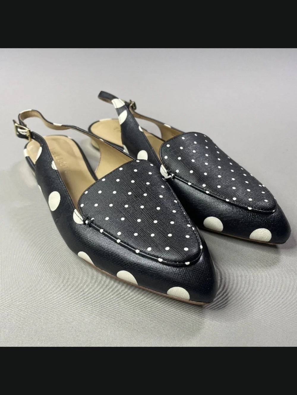 NEW Talbots Shoes Womens 6.5 black white poppy dot leather slingback loafer